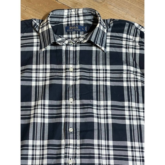 Women's Polo Ralph Lauren button down plaid shirt. size Large. Black/White - Picture 2 of 3